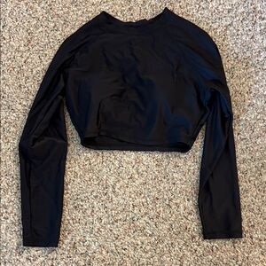 Black Long-Sleeve Crop Top - Women
